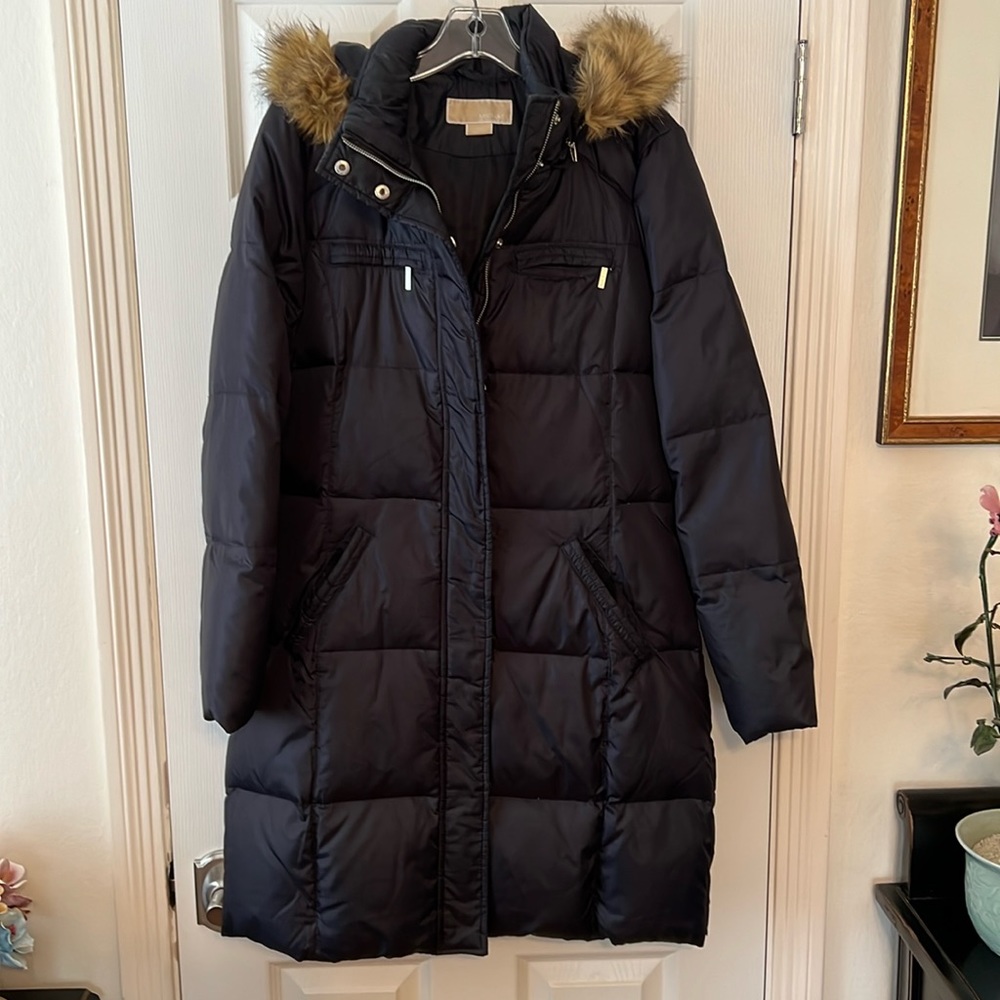 Michael Kors Navy Down Hooded Puffer Jacket M